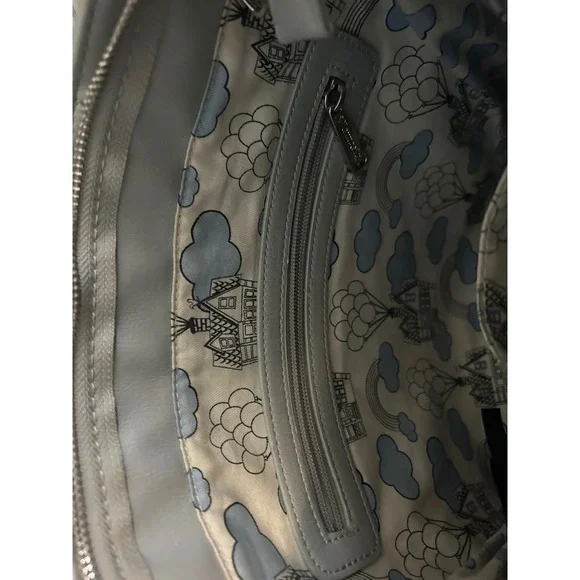 Disney Pixar Up House Balloons Tote Bag Grey Rainbow Vegan Leather Handbag - Picture 4 of 10